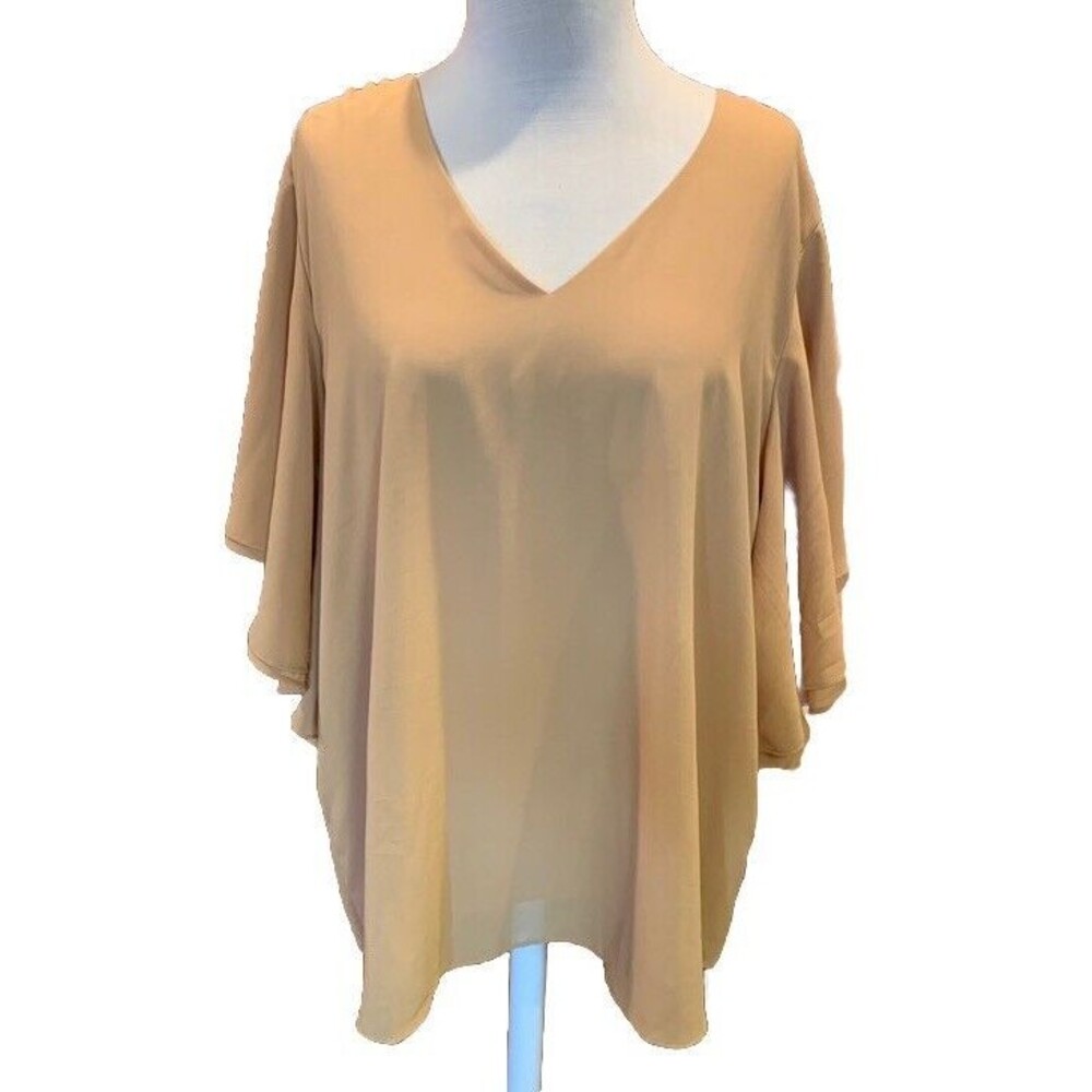 New Zenana Outfitters Blouse Sz 2X Golden Yellow V-Neck Flutter Sleeve Top Fairy